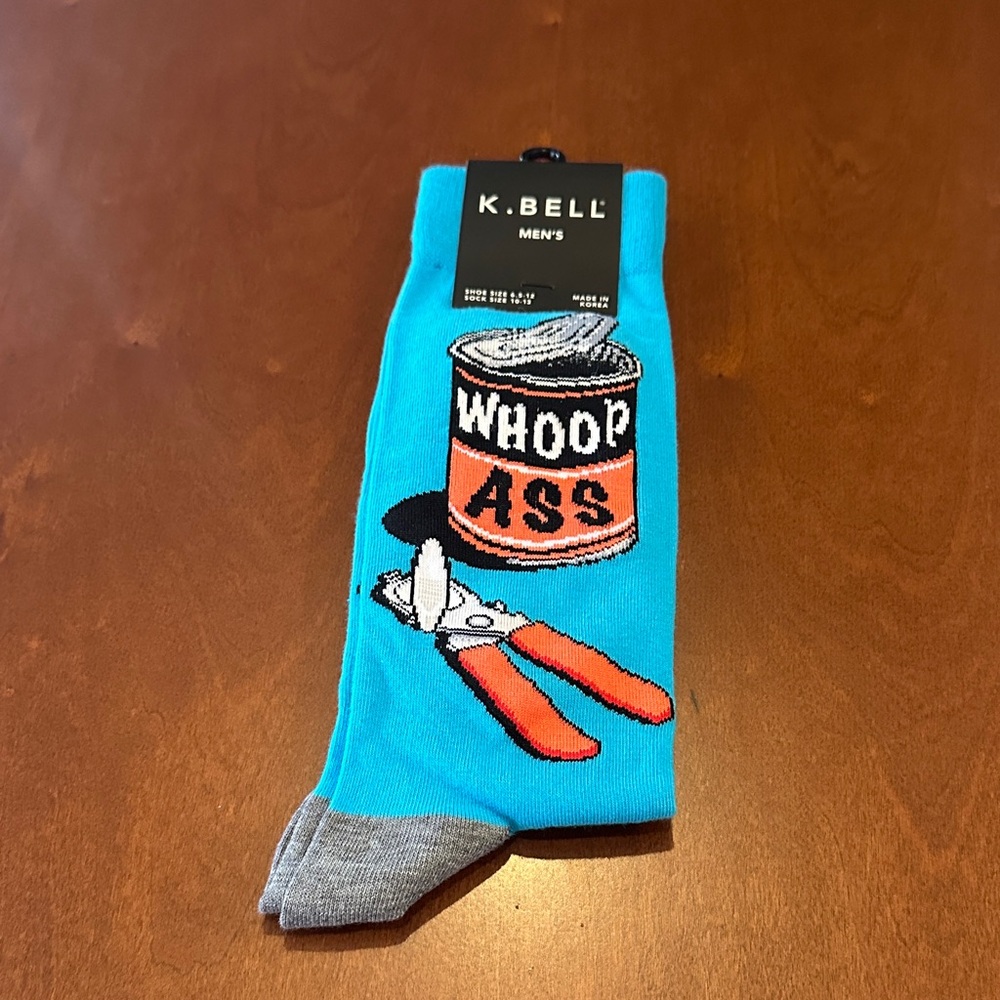 K. Bell Men's Funny Blue and Gray Socks